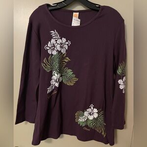 Hawaii La Fraiche 2X or 1X ( check measurements) eggplant long sleeve T-shirt